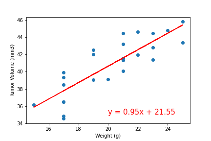  Correlation of Weight Vs Tumor Volume